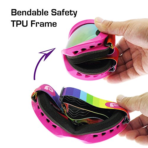 PP PICADOR Kids Ski Goggles, Kid Snow Snowboard Goggles for Boys Girls 4-7 with Over Glasses OTG Design Anti-Fog Lens 100% UV Protection Helmet Compatible(Pink) - Thumbnail 2