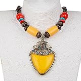 Yellow Acrylic Tribal Flower Vase Pendant Boho Wood Bead Chain Necklace