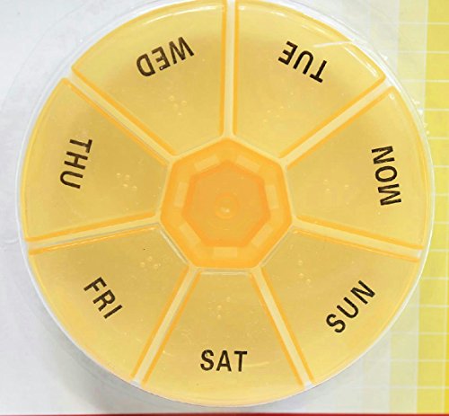 Assured 7 Day Circular Pill Organizer Weekly Medication Tray (Yellow Orange)