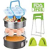 7 Piece Accessories for Instant Pot,Steamer Basket，Egg Steamer Rack,Non-stick Springform Pan,Silicone Egg Bites Molds,Dish-Clip,2 Mini Mitts,Perfect Pressure Cooker Accessories