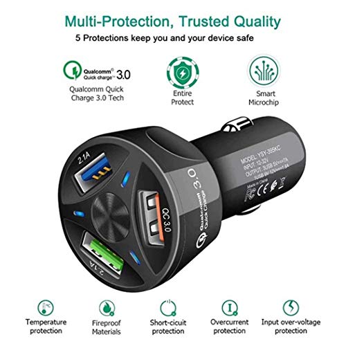 Alishebuy 3 Port USB Car Charger Mobile Phone QC 3.0 Charging Adapter