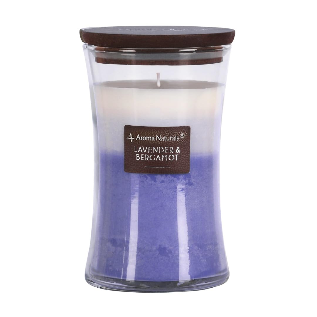 Aroma Naturals 3-Layer Scented Candles, 21.52 oz Large Candle with Hourglass, Aromatherapy Candles Burns Up to 100 Hours, Wooden Lid (Lavender & Bergamot)
