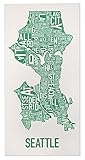 Seattle Neighborhoods Map Art Poster, Grey & Green, 16