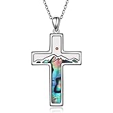 HOOHWE Cross Necklace for Women 925 Sterling Silver Abalone Shell Cross Pendant Necklaces Religious Jewelry for Women Men