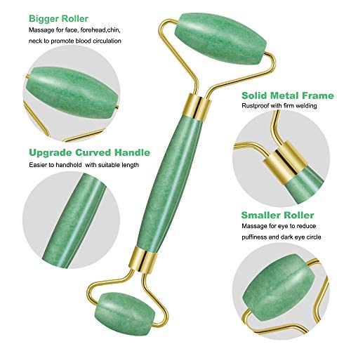 Jade Roller Rose Quartz Roller for Face - Natural Jade Facial Face Roller Massager Face Gemstone Healing Toning Skincare Tool for Anti Aging Wrinkle Removal Slim Face(Green Color)