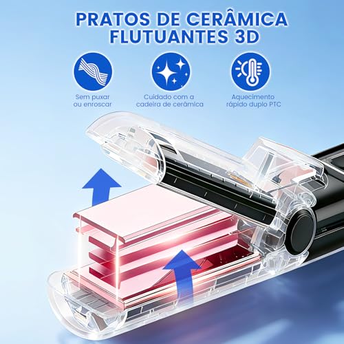 Chapinha Profissional, Com configuração de ar frio e placas flutuantes 3D, Configurações de 5 temperaturas, 15 Aquecimento rápido e desligamento automático seguro, Para todos os tipos de cabelo