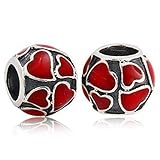 Vintage Love Heart Beads with Red Enamel-925 Sterling Silver Bead Charm Fit DIY Bracelet & Bangle DIY Jewelry (RED