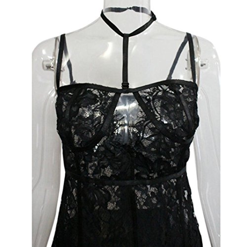 Snowfoller Fashion Women Halter Sexy Lace Dress Perspective Temptation Mini Dress+Underpants Sexy Lingerie For Women (S, Black)