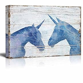 Vintage Style Blue Unicorn on Wooden Background
