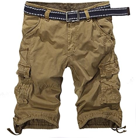 JUCA Men's 2017 Trousers New Summer Tide Male Multi-Pocket Cotton Shorts Pants Earth Yellow 36