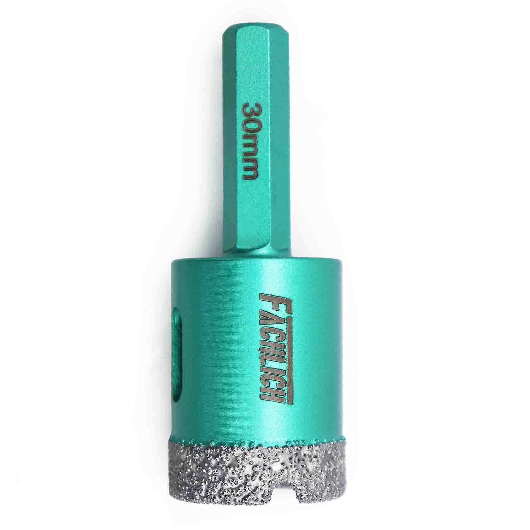 FACHLICH Porcelain Tile Drill Bit 30mm Diamond Tile Hole Cutter with Hex Shank for Granite Marble Tile Porcelain Ceramic Hard Materials