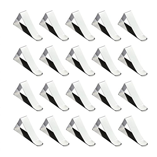 FineInno Stainless Steel Tablecloth Clips Table Cover Clamps Endurable Metal Tablecloth Holders Anti Wind for Less Than 1.9 Inches Thick Tables for Outdoor ï¼ŒPartyï¼ŒRestaurant, Wedding (20Packs)