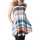 Poulax Women Loose-fit Sleeveless Lightweight T-shirt Tunic Tank Top (XL=US16-18, Mulit Blue)