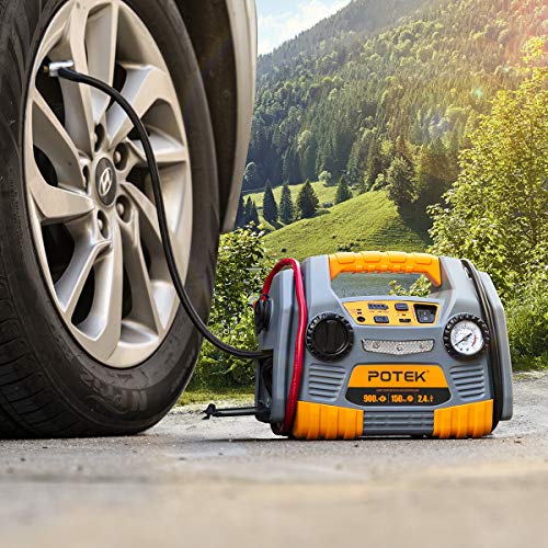 POTEK Jump Starter Source with 150 PSI Tire Inflator/Air compressor,900 Peak Amps Power Station with 2.4A USB Port - Thumbnail 4
