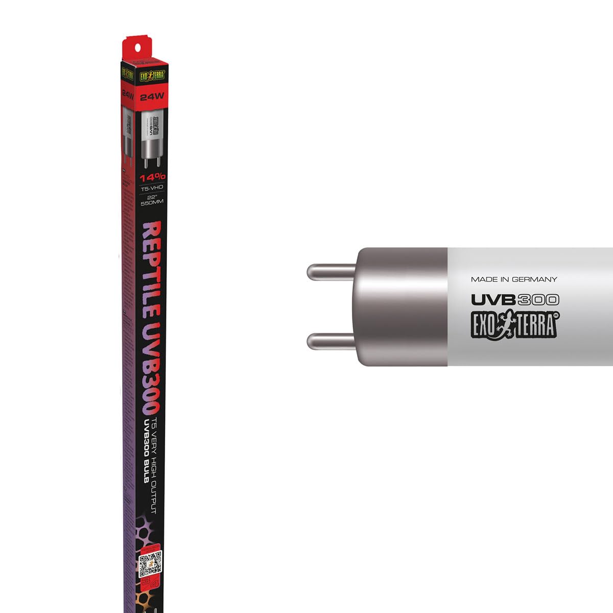 Exo Terra Reptile UVB300 T5 VHO Bulb 24W 22", Ultra‑High UVB Output Bulb for Midday Sun Reptiles, Very High Output T5 Lighting for Vitamin D3 & Calcium Support, Ideal for Tall Terrariums