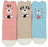 Women's Cool Animal Fun Crazy Socks (Kikiya Squirrel 3 Pairs), Sock Size 9-11, Shoe Size 6-9