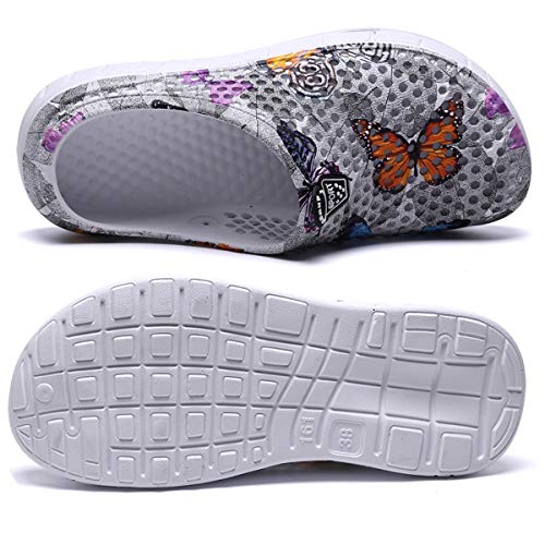 Peregrine Women's Mesh Breathable Sandal Quick-Drying Slippers Beach Slippers Non-Slip Garden Sandals Clogs Mules Shoes Butterfly Gray 40