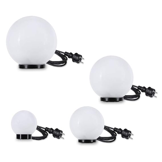 4er Kugelleuchten-Set für Ihren Garten | Kugeln Ø 15,20, 25 und 30cm | Leuchten mit 2m Gummianschlussleitung und Stecker | Ga