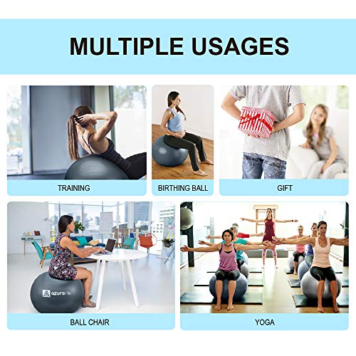 A AZURELIFE Professional Grade Exercise Ball, Anti-Burst&Non-Slip Stability Balance Ball with Quick Pump Included, Multiple Sizes&Colors, Perfect for Birthing, Yoga, Pilates, Desk Chairs&Therapy