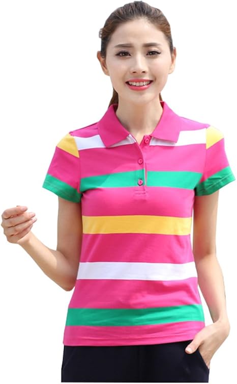 Amazon Fevon ポロシャツ レディース 半袖 カジュアル スポーツウェア スリム Tシャツ 女性 コットン ボーダー柄 おしゃれ Tシャツ トップス カットソー 全3色 M 6xl ポロシャツ 通販