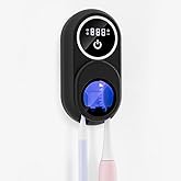 Toothbrush Holder & Toothbrush Cleaner, UV Toothbrush Sanitizer and Holder 2 Slots, Cleaning and Fan & Heat Drying, LED Smart Screen, Wall Mounted Tooth Brush Holder for Bathrooms (Black)