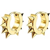 Men Women Rivets Hoop Earrings Stainless Steel Spikes Awl Piercing Taper Huggie Hinged Earrings Set