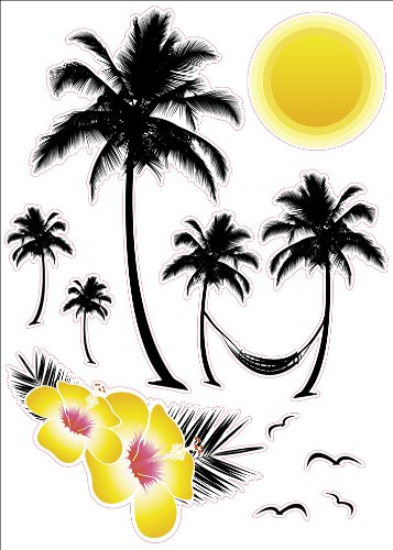 Seaside Hawaii Palm Tree Artwork Room Decor Wall Sticker Decal **15"W X 23"H** (1 piece) (W-0028)