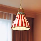 ONEBAO American Chandelier Vintage Red and White Striped Design Glass Lampshade Home Decoration Atmosphere Lamp Accent Lighti