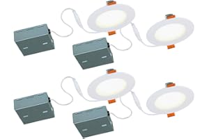 BAZZ Stak 4" Slim Recessed LED Light (4-Pack), 10W, 600 Lumens, 3000K Warm White, Dimmable, Matte White Finish, Airtight & We