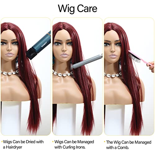 POPTAIYU Burgundy Long Straight Wigs for Women Synthetic Cosplay Full Hair Wigs Middle Parting for Daily Party Use (Burgundy，27.5 inch)