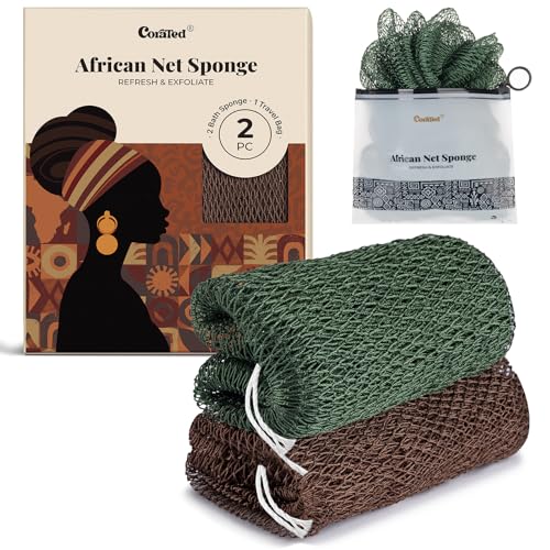 CORATED African Net Sponge Authentic, Shower Loofah Exfoliating Bath Sponge, Body Scrubber for Women and Men Daily Use Body Care, Travel Portable Bath Accessories Christmas Gifts