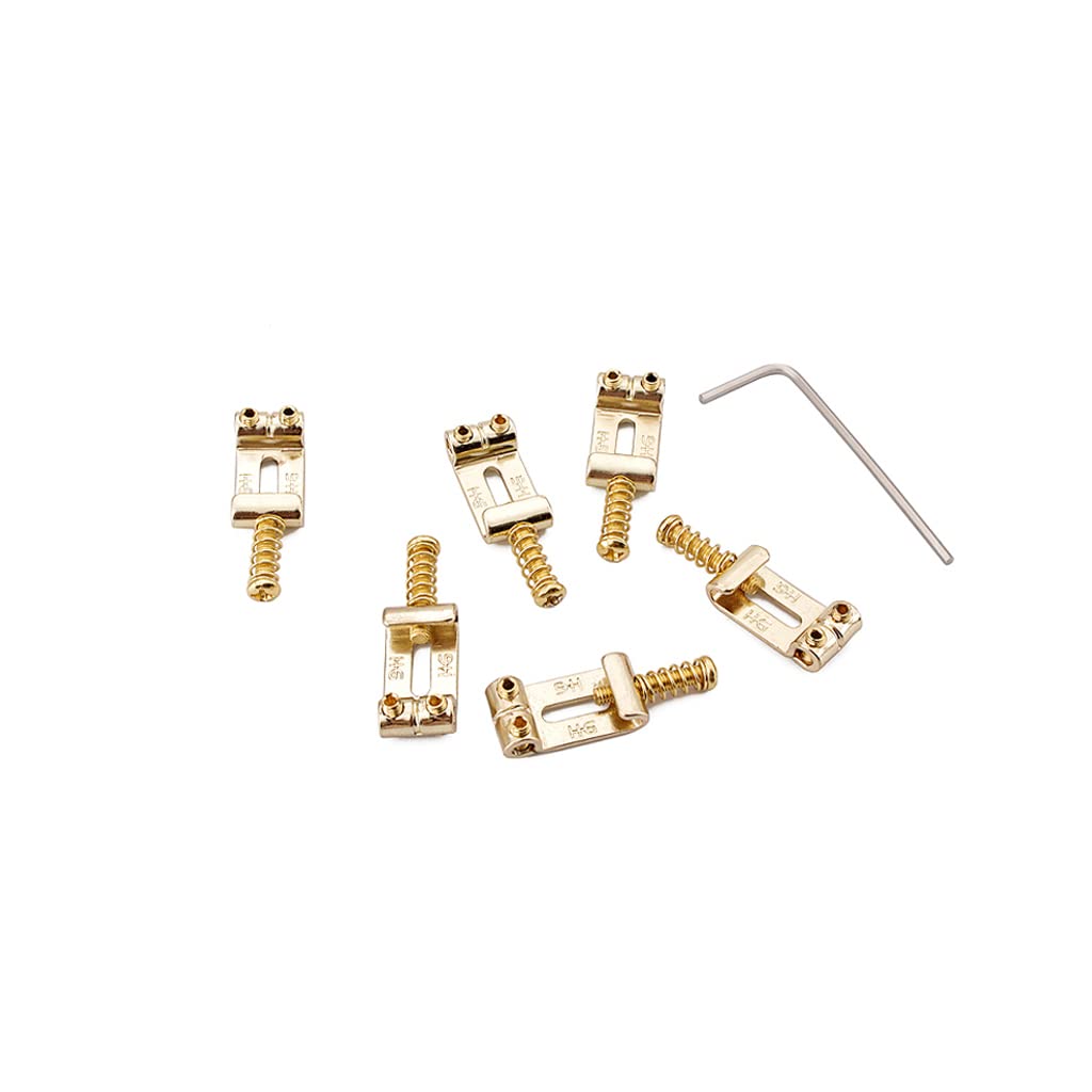 Alnicov 6Pcs Guitar Saddles Bridge with Wrench for Strat Tele Electronic Guitar Gold