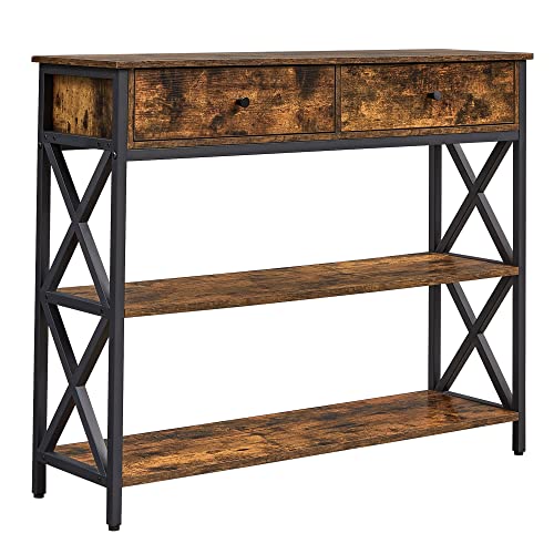 VASAGLE Console Table with Drawers - 39.4” Industrial Entryway Table with 3-Tier Storage Shelves, Sofa Table Narrow Long for Living Room, Couch, Hallway, Foyer, Kitchen Counter