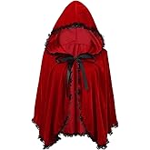 GRAJTCIN Little Red Riding Hood Cape Halloween Christmas Fancy Red Cloak with Hood