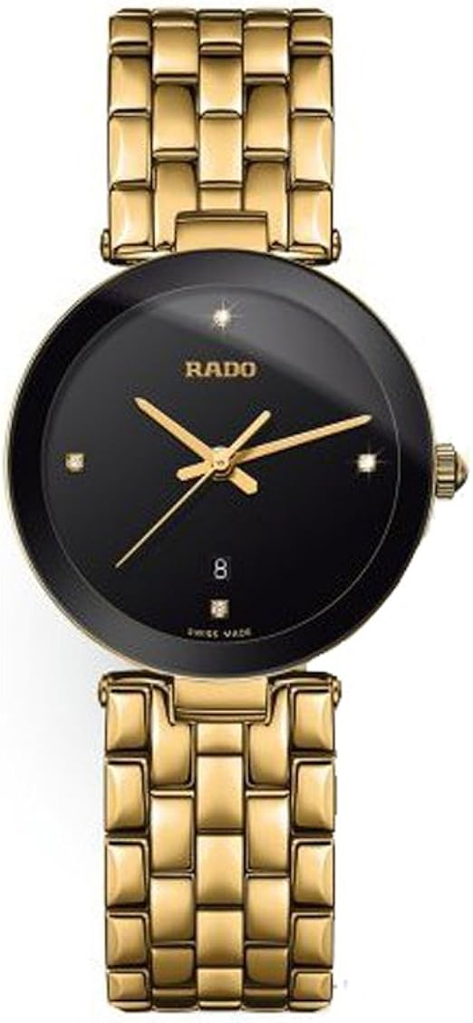 RADO WOMEN'S GOLD PLATED BRACELET & CASE QUARTZ BLACK DIAL WATCH