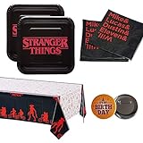 RDC Stranger Things Party Supplies for 16 Guests - Plates, Napkins, tablecover + Birthday Button - Officially Licensed