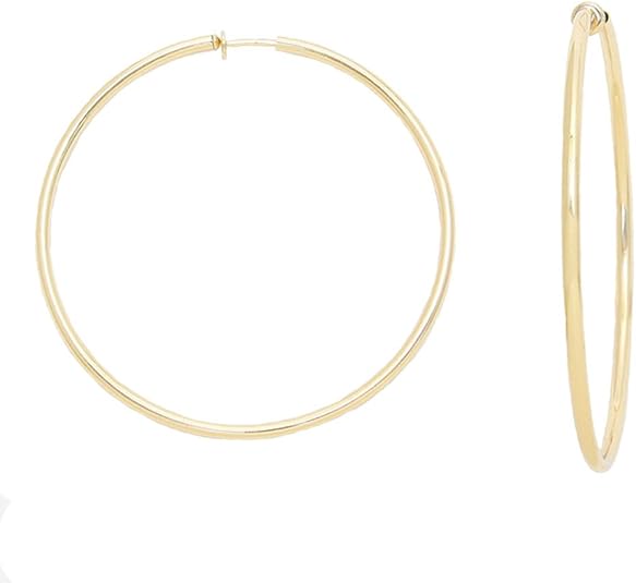 2.25 in Solid Goldtone Spring Back Hoop Clip On Earrings With pull back spring