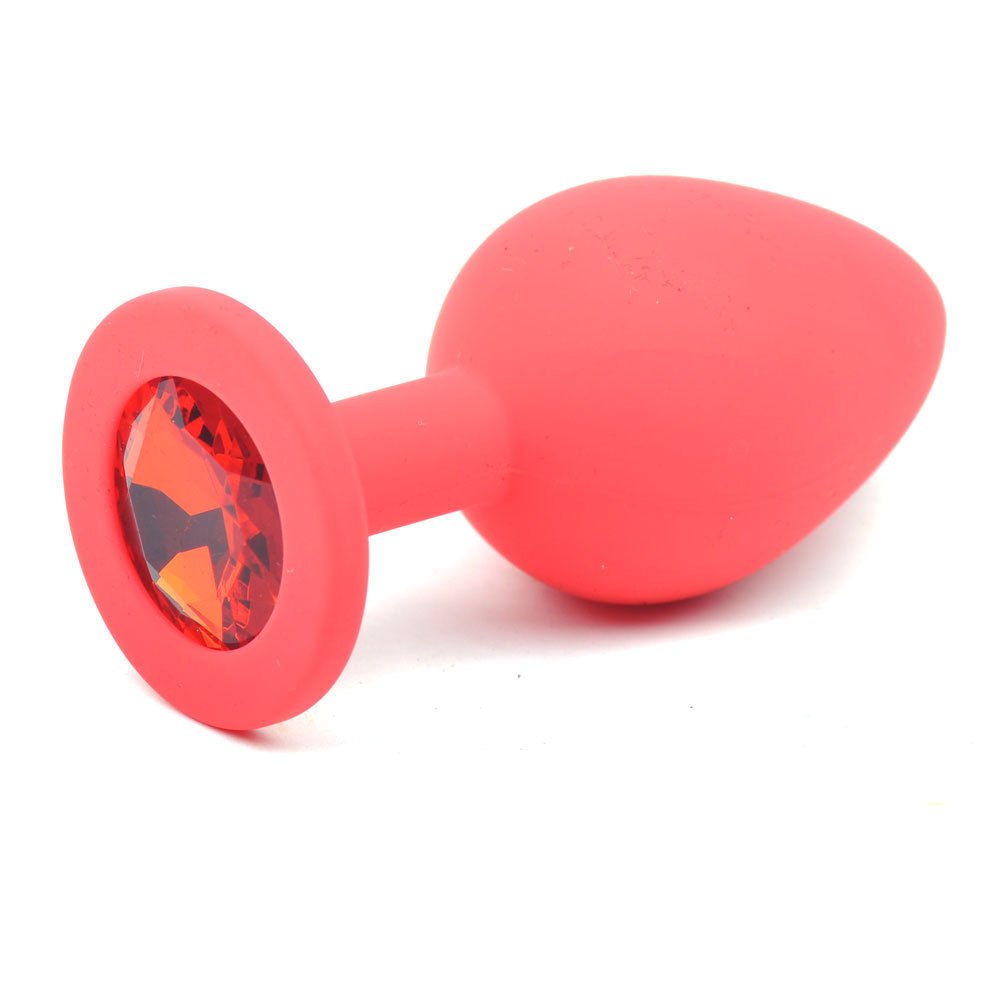 PleasureBox Butt Plug Jewelled Silicone Anal Plug Gemstone Unisex Body Jewellery, Small Size, Red