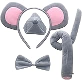 JOYFISCO Mouse Costume Accessory Set Mouse Ears Headband with Tail Nose and Bow Tie for Halloween Cosplay Party Costume