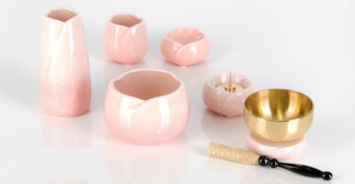 Buddhist Altar Articles, Yawaragi Sakura 5 Articles Set and Dedicated Bell Set