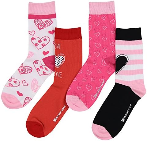 Women's Premium Fun and Colorful Holiday Crew Socks (4 Pack) (Valentine's Day I Heart You)