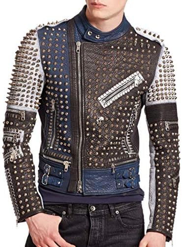 theSkinShop Men's Thorny Devil Studs Genuine Leather Biker Fashion Jacket