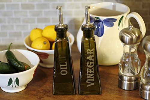 Vintage Green Oil and Vinegar Set - Laser Engraved Gifts - Oil Vinegar Dispenser - Gifts for Her - Kitchen Decor - Kitchen Gifts - Olive Oil