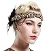 BABEYOND 1920s Flapper Headband Roaring 20s Gatsby Headpiece Black Feather Headband 1920s Flapper Hair Accessories (Gold)
