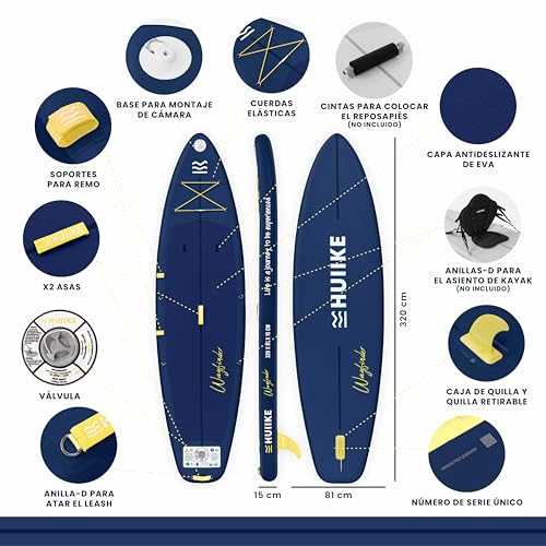 HUIIKE Tabla Paddle Surf Hinchable Touring con Accesorios Incluidos, Remo, Quilla, Leash, Inflador y Mochila. Stand Up Paddle Board Gran Estabilidad y Resistencia