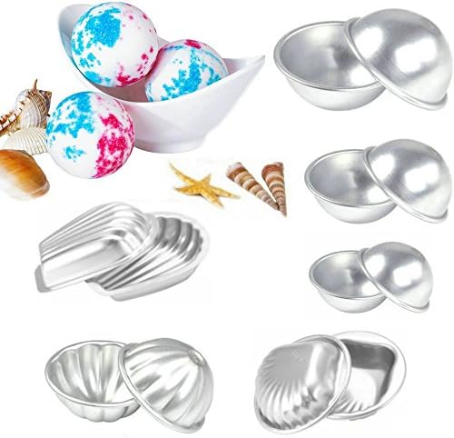 12Pcs Creative DIY Bath Bomb Mold Kit - 3 Sizes Ball + 1 Pair Scallop + 1 Pair Shell + 1 Pair Petal Shape, Aluminium Alloy Cake Molds