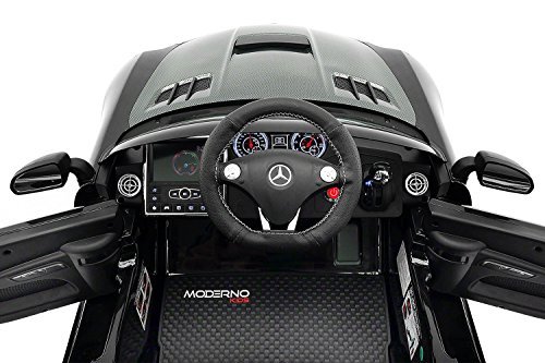 Carbon BLACK SLS AMG Mercedes Benz Car for Kids, 12V Powered Kids Ride On Car, Leather Seat, LED Lights, Parental Remote, Built-in LCD Touch Screen TV Dashboard, Stroller Seatbelt