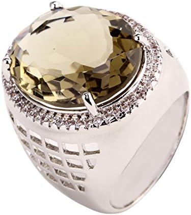 GULICX White Gold-Tone 1620mm Smoky Quartz Color CZ Chunky Oval Bling Ring Brown Women's