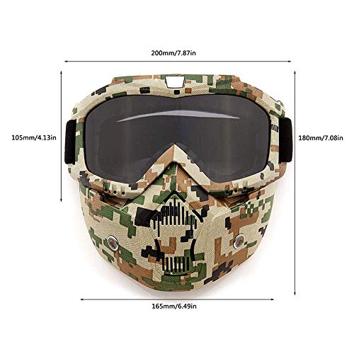 FOONEE Motorcycle Helmet Mask, Retro Motocross Goggle with Removable Face Mask UV400 Detachable Fog-Proof Warm ATC Goggles for Racing Airsoft Riding
