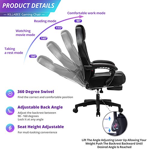 KILLABEE Massage Gaming Chair, Ergonomic HighBack Racing Reclining